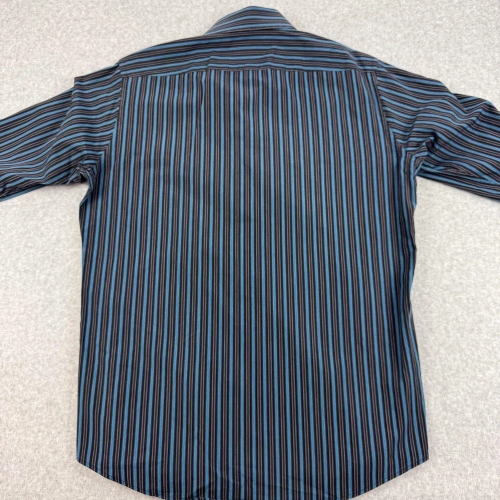 BOSS Hugo Boss Shirt Mens 16 40 Black Blue Stripe Regular‎ Fit Dress Cotton